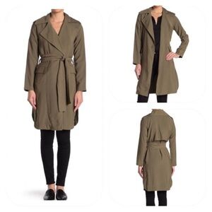 Elodie S olive belted open trench coat